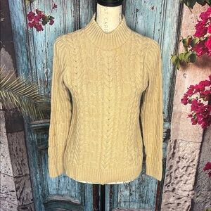Jeanne Pierre oatmeal cable knit mock turtleneck sweater, size small, GUC